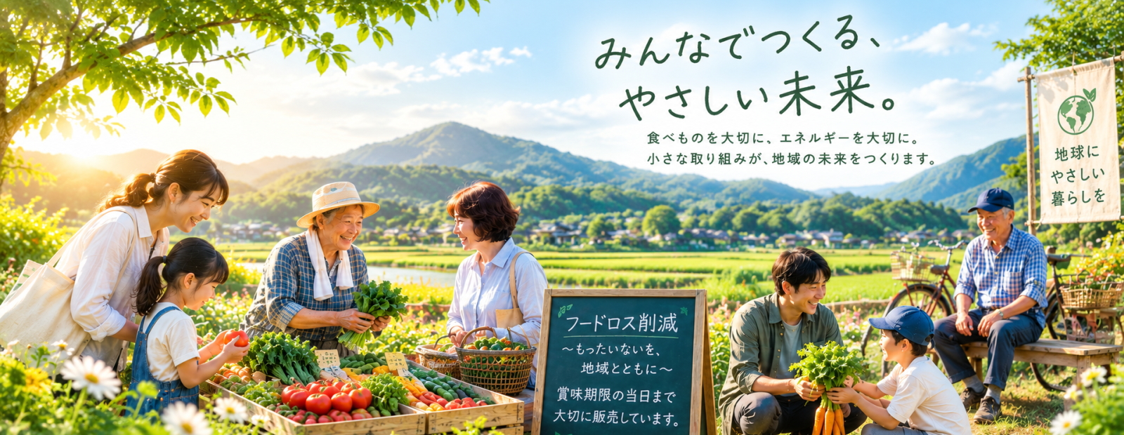 フードロス削減・省エネの取り組みを表す地域の風景